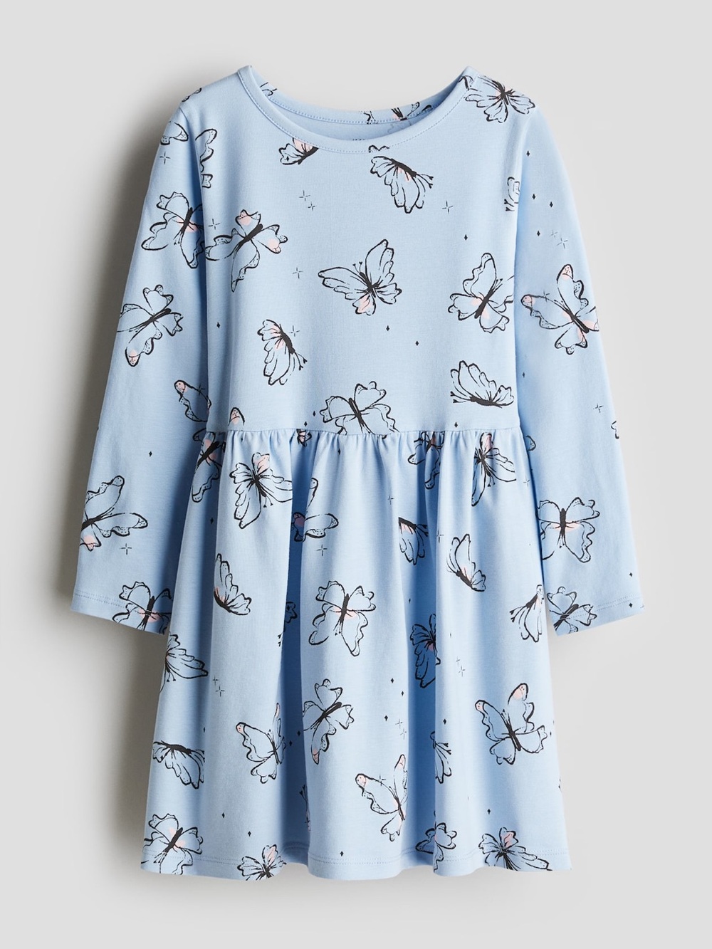 H&M Light Blue Butterfly Print Long-Sleeve Dress